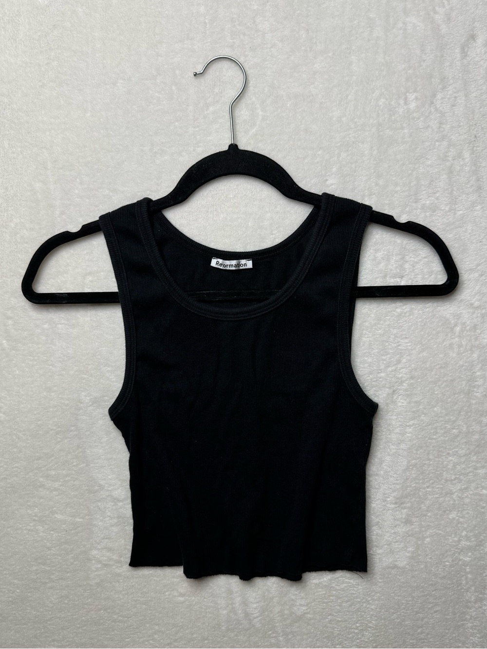 Reformation Black Ribbed Cropped Tank Top Medium Organic Cotton